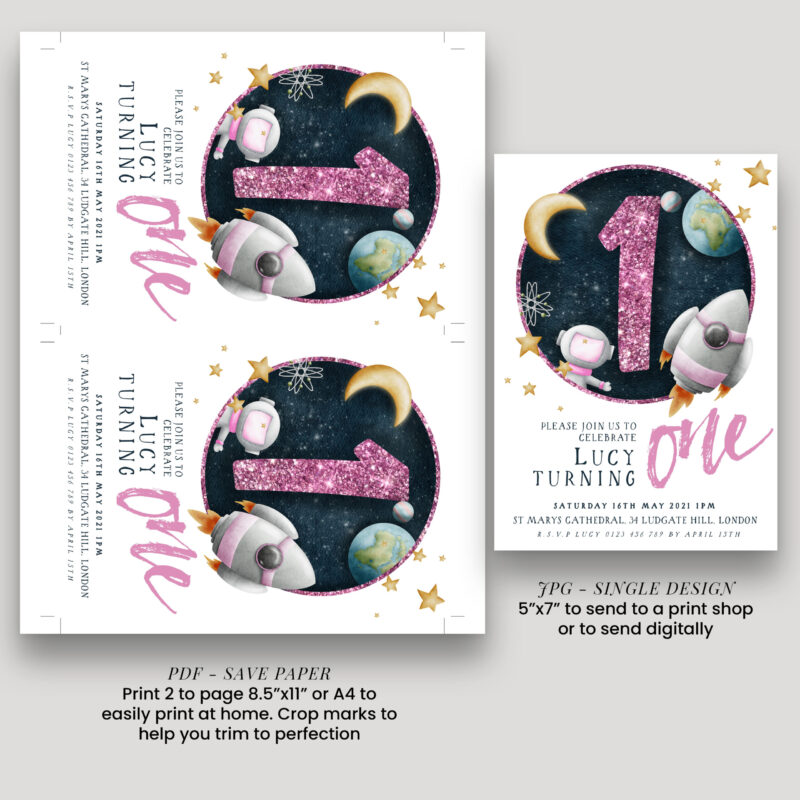 1st space birthday invite 2