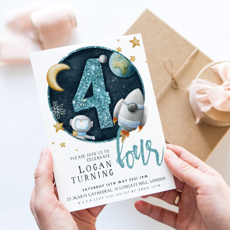 4th blue space birthday invite 2