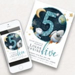 5th blue space birthday invite 5