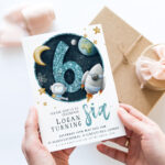6th blue space birthday invite 2