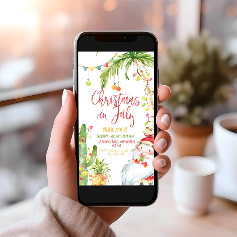Christmas in July Mobile Invitation – Tropical Editable Design Mobile Invitations