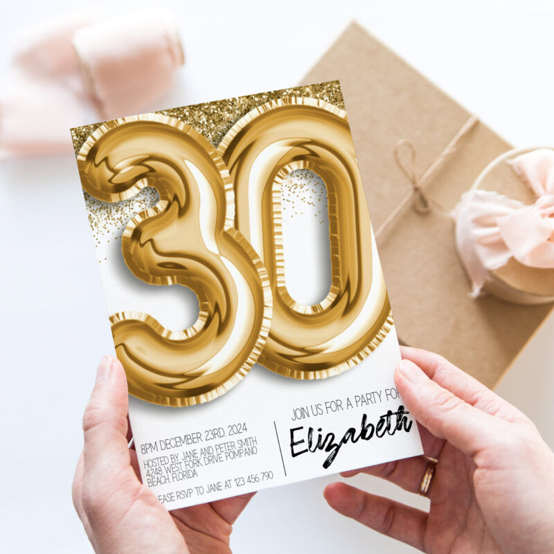 Gold 30th Birthday Invitation – Glam Template Balloon Invites Gold 30th Birthday Invitation – Glam Template Balloon Invites