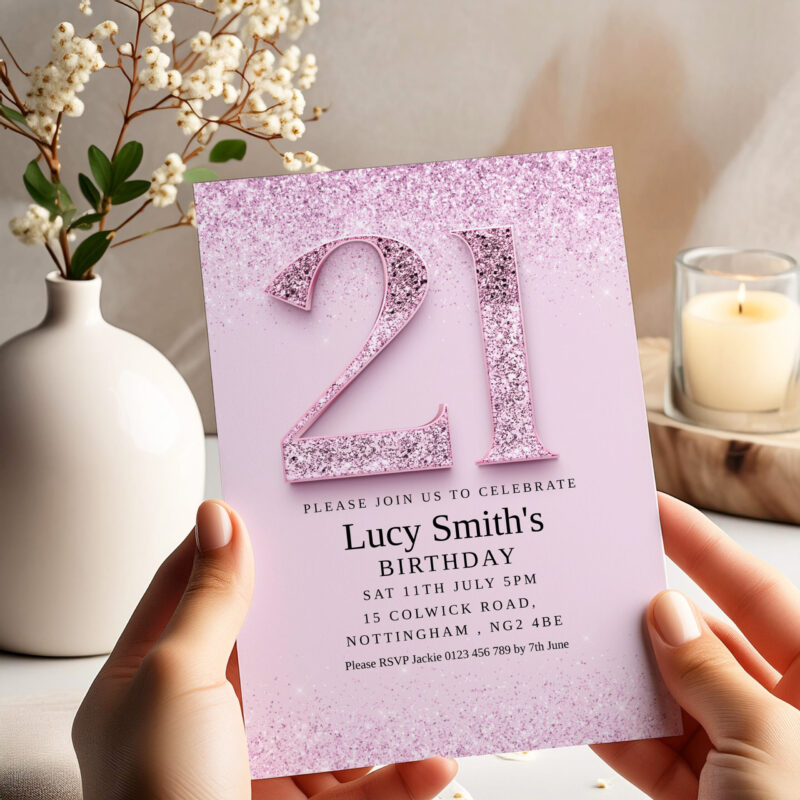 Pink Glitter 21st Birthday Invitation – Editable & Printable Birthday Invitations Pink Glitter 21st Birthday Invitation – Editable & Printable Birthday Invitations