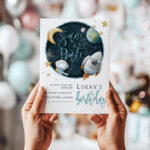 save the date blue space birthday invite 1