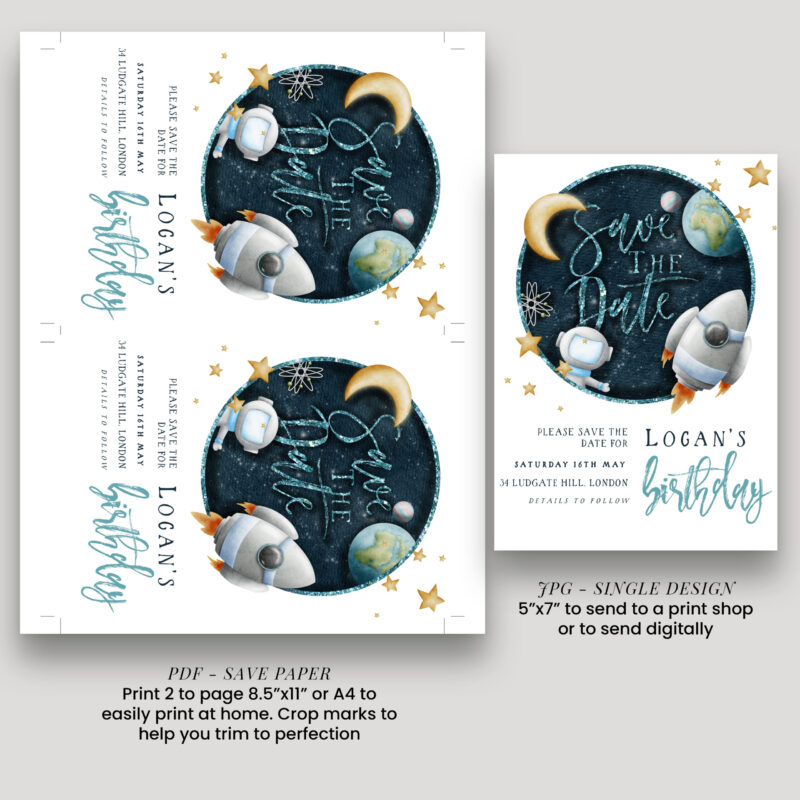 save the date blue space birthday invite 4
