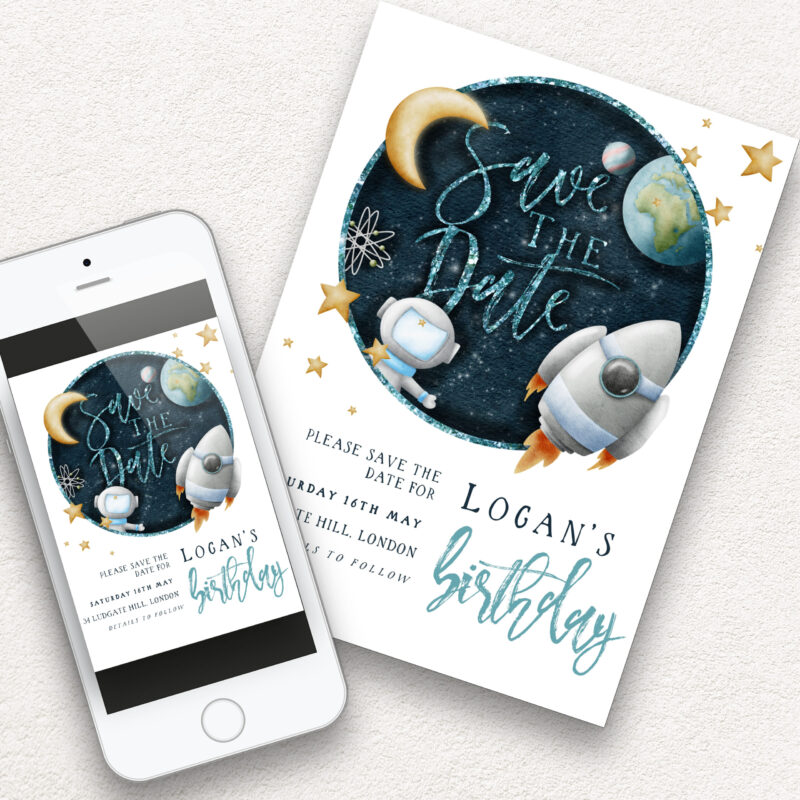 save the date blue space birthday invite 5