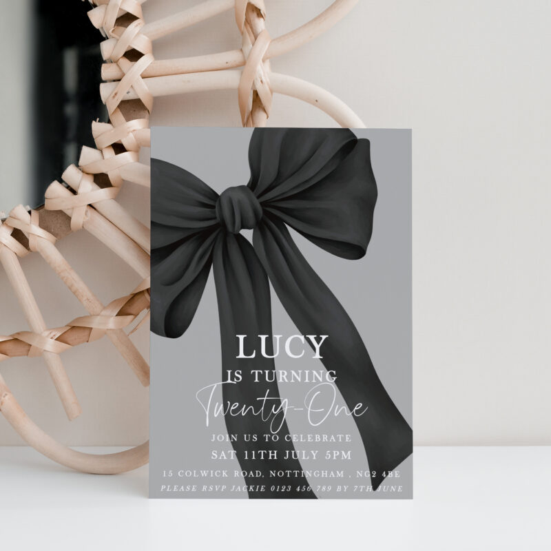 Chic Black Bow 21st Birthday Invitation – Elegant & Modern Birthday Invitations