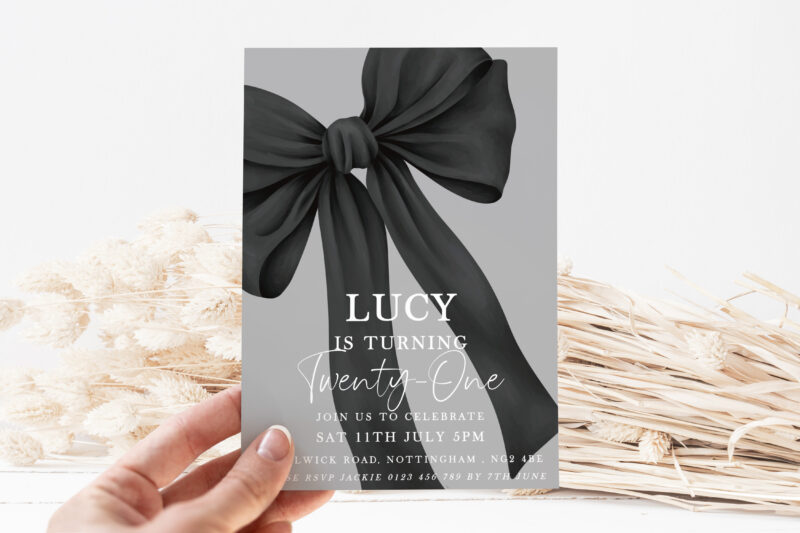 Chic Black Bow 21st Birthday Invitation – Elegant & Modern Birthday Invitations
