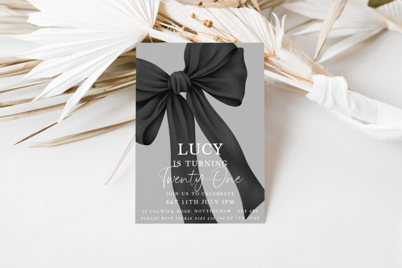 Chic Black Bow 21st Birthday Invitation – Elegant & Modern Birthday Invitations