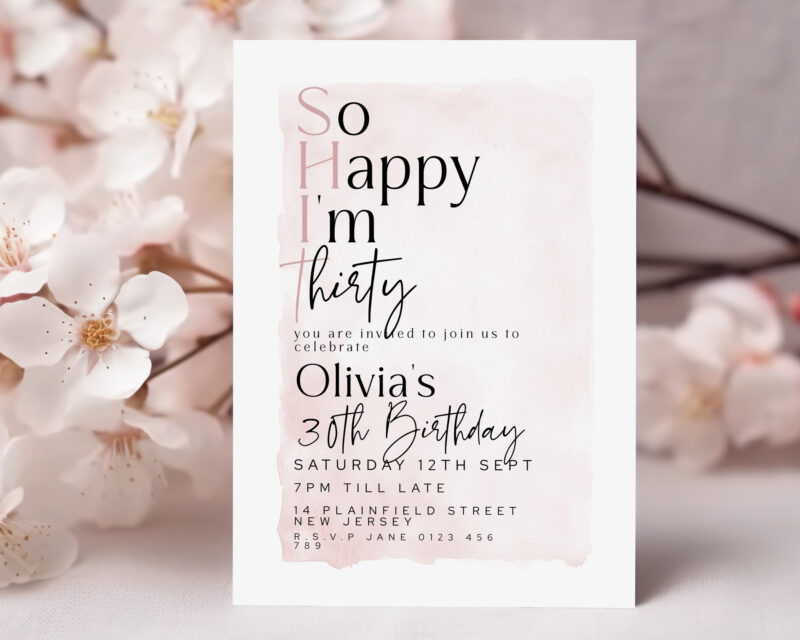 So Happy I’m Thirty Invitation – Editable 30th Birthday Template Birthday Invitations