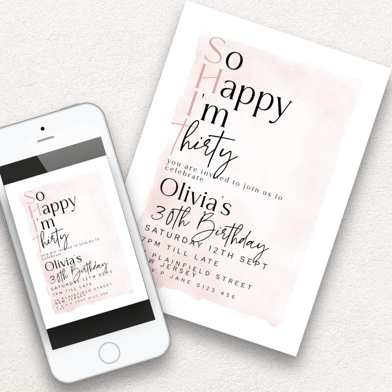So Happy I’m Thirty Invitation – Editable 30th Birthday Template Birthday Invitations
