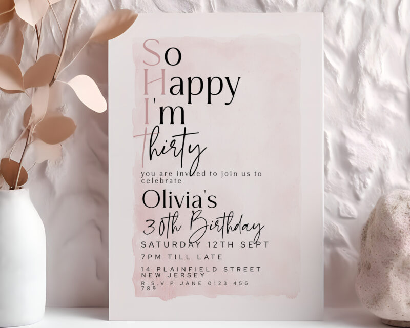 So Happy I’m Thirty Invitation – Editable 30th Birthday Template Birthday Invitations