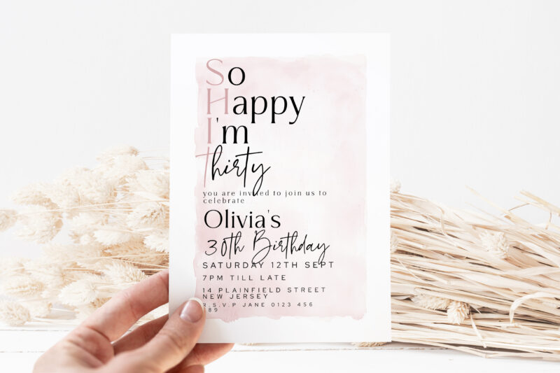 So Happy I’m Thirty Invitation – Editable 30th Birthday Template Birthday Invitations
