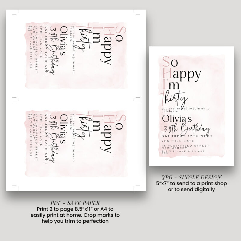 So Happy I’m Thirty Invitation – Editable 30th Birthday Template Birthday Invitations