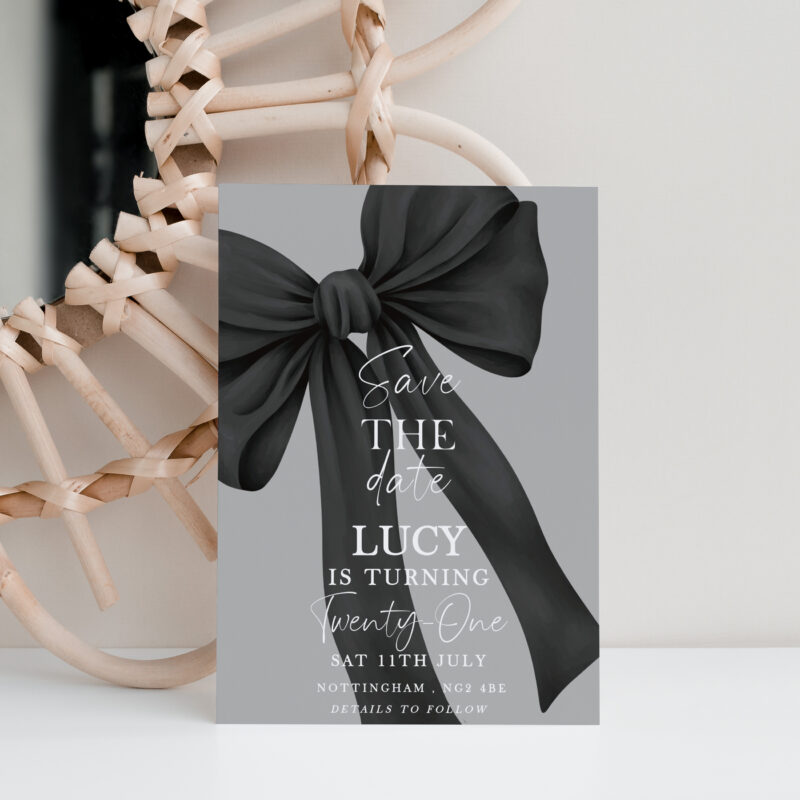 Black Bow Save the Date – 21st Birthday Invitation Bows