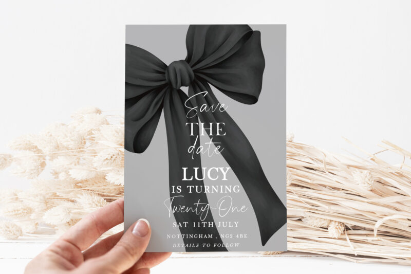 Black Bow Save the Date – 21st Birthday Invitation Bows
