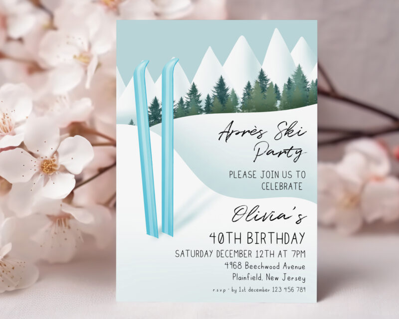 Après Ski Invitation – Blue Ski 40th Birthday Party Birthday Invitations