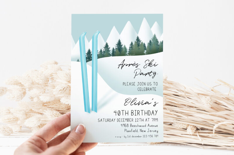 Après Ski Invitation – Blue Ski 40th Birthday Party Birthday Invitations