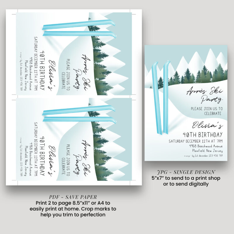 Après Ski Invitation – Blue Ski 40th Birthday Party Birthday Invitations