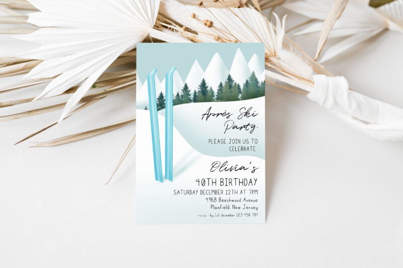 Après Ski Invitation – Blue Ski 40th Birthday Party Birthday Invitations