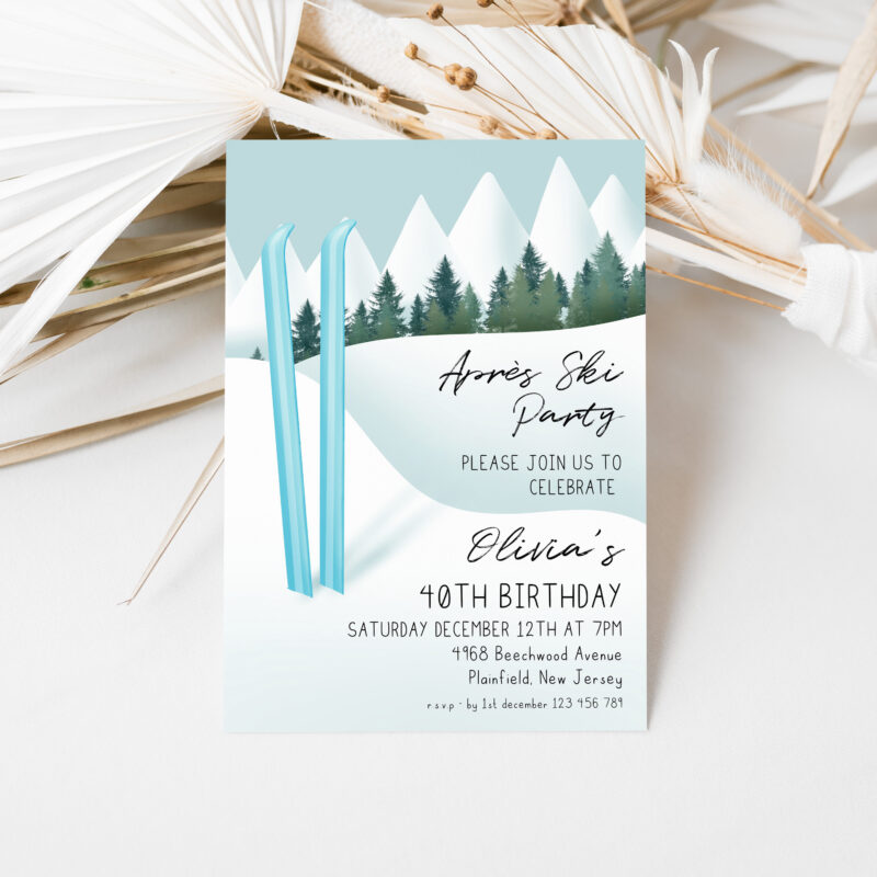 Après Ski Invitation – Blue Ski 40th Birthday Party Birthday Invitations