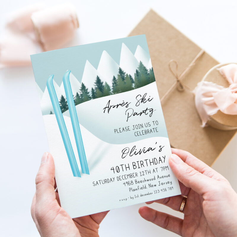 Après Ski Invitation – Blue Ski 40th Birthday Party Birthday Invitations