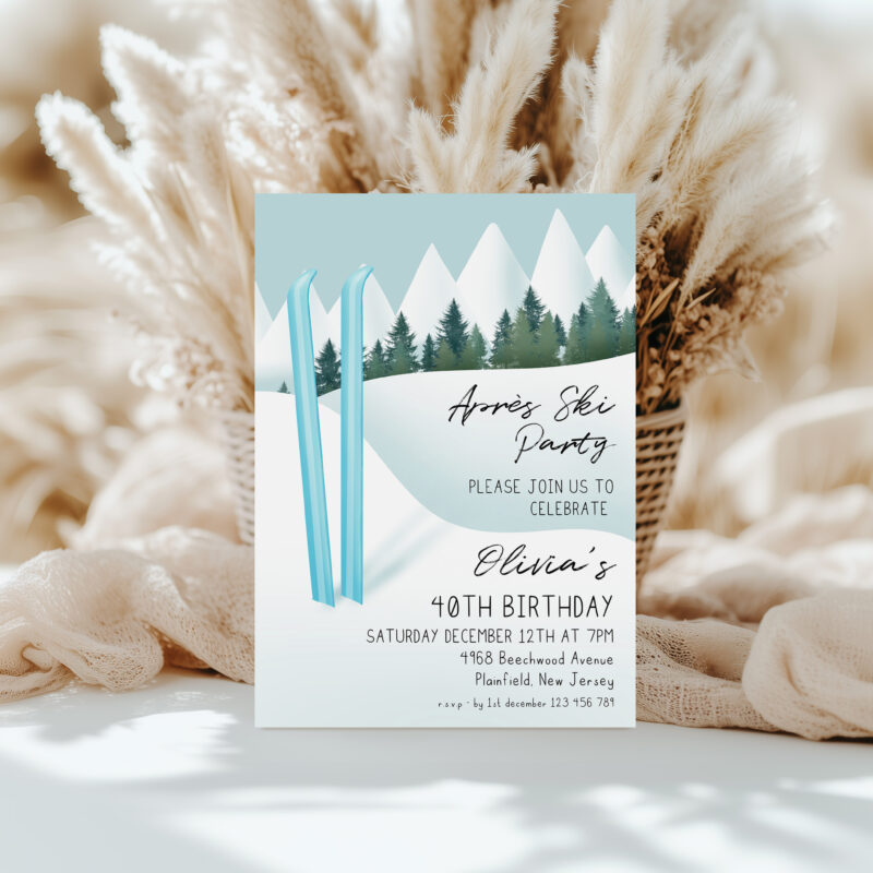 Après Ski Invitation – Blue Ski 40th Birthday Party Birthday Invitations