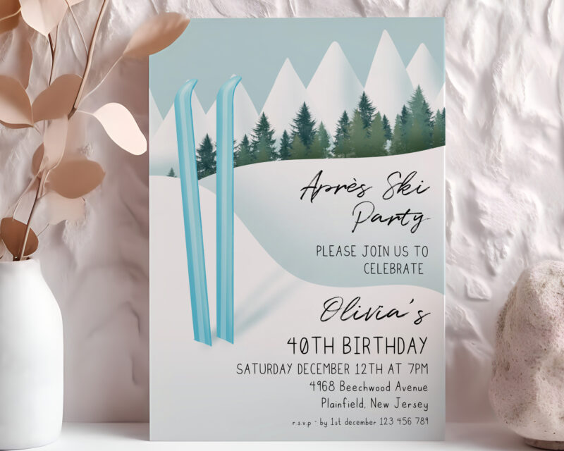 Après Ski Invitation – Blue Ski 40th Birthday Party Birthday Invitations