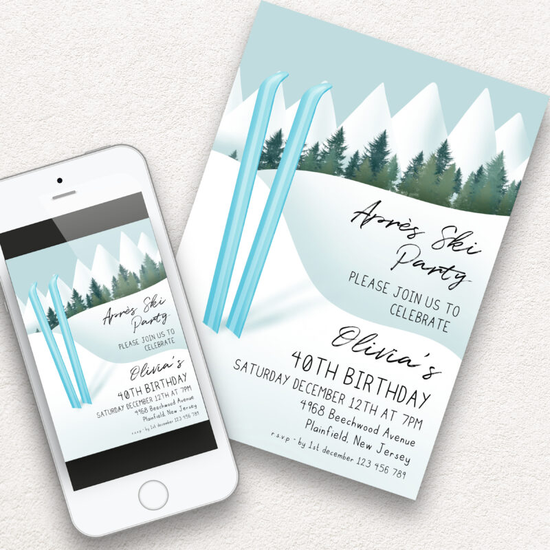 Après Ski Invitation – Blue Ski 40th Birthday Party Birthday Invitations