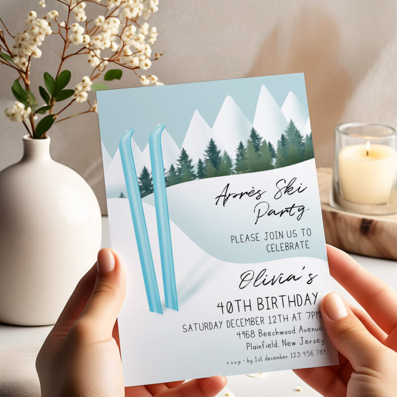 Après Ski Invitation – Blue Ski 40th Birthday Party Birthday Invitations