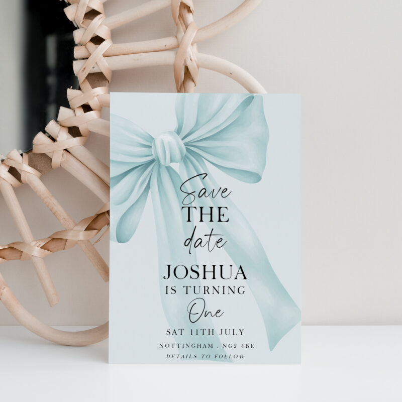 Blue Bow Save the Date – First Birthday Invitation Bows