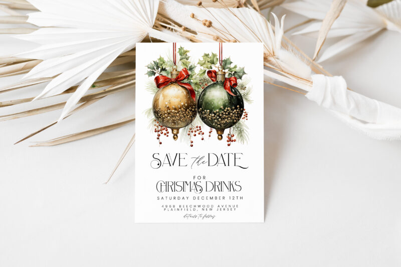 Christmas Drinks Save the Date – Editable Holiday Template Christmas Save The Dates