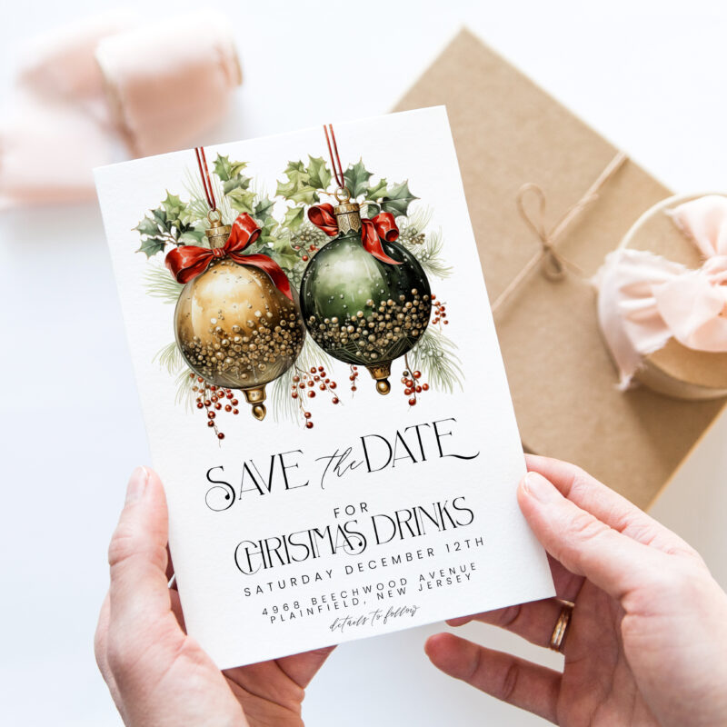 Christmas Drinks Save the Date – Editable Holiday Template Christmas Save The Dates
