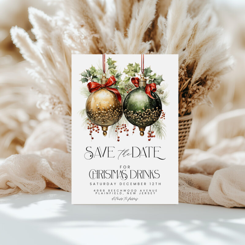 Christmas Drinks Save the Date – Editable Holiday Template Christmas Save The Dates