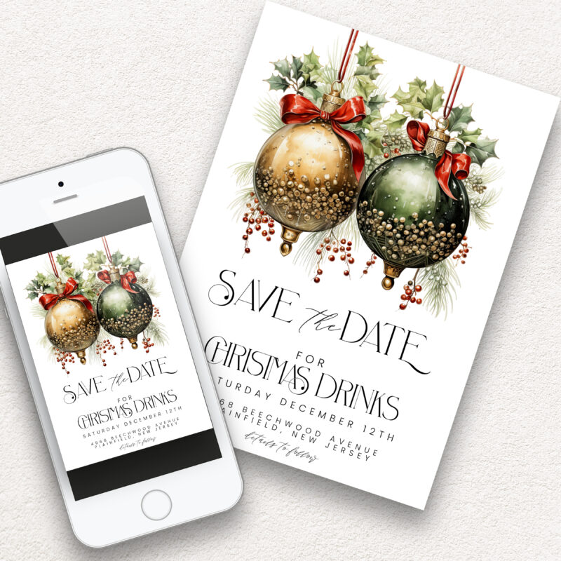 Christmas Drinks Save the Date – Editable Holiday Template Christmas Save The Dates