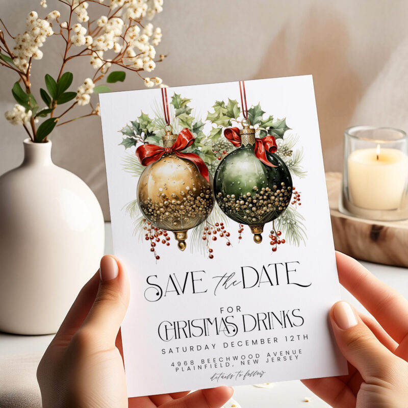 Christmas Drinks Save the Date – Editable Holiday Template Christmas Save The Dates