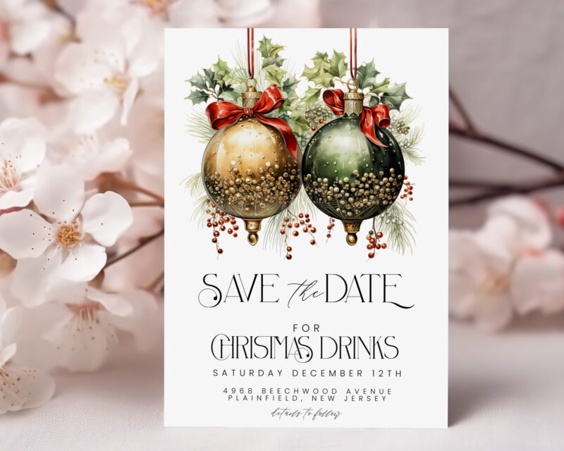 Christmas Drinks Save the Date – Editable Holiday Template Christmas Save The Dates