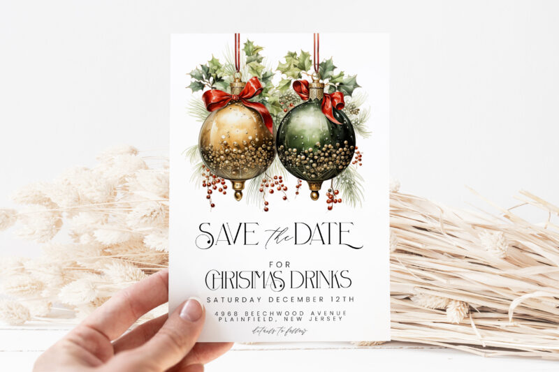 Christmas Drinks Save the Date – Editable Holiday Template Christmas Save The Dates