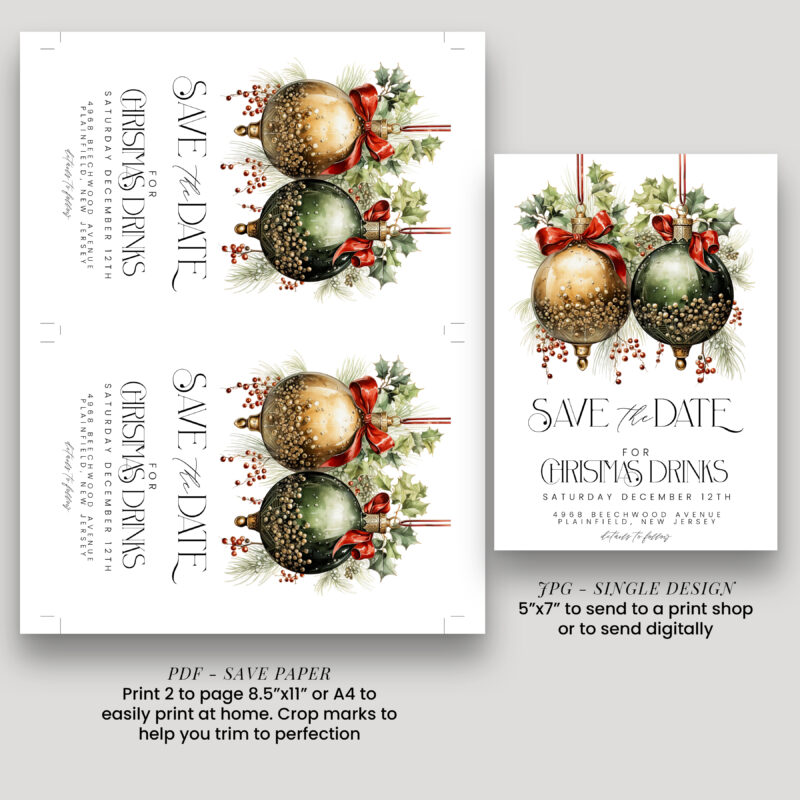Christmas Drinks Save the Date – Editable Holiday Template Christmas Save The Dates