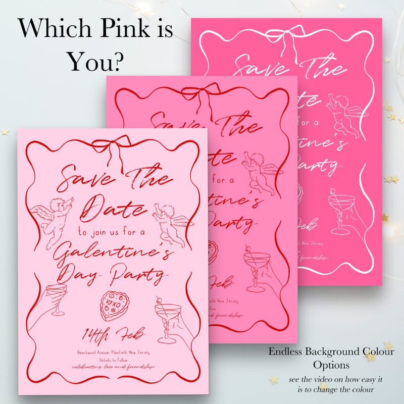 Galentine’s Day Save the Date – Pink & Red Digital Card Other Invitations