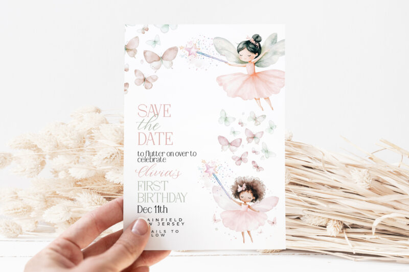 Fairy Save the Date – First Birthday Party Card Save The Date