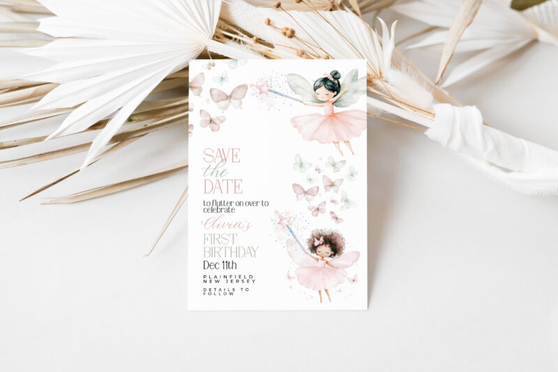 Fairy Save the Date – First Birthday Party Card Save The Date