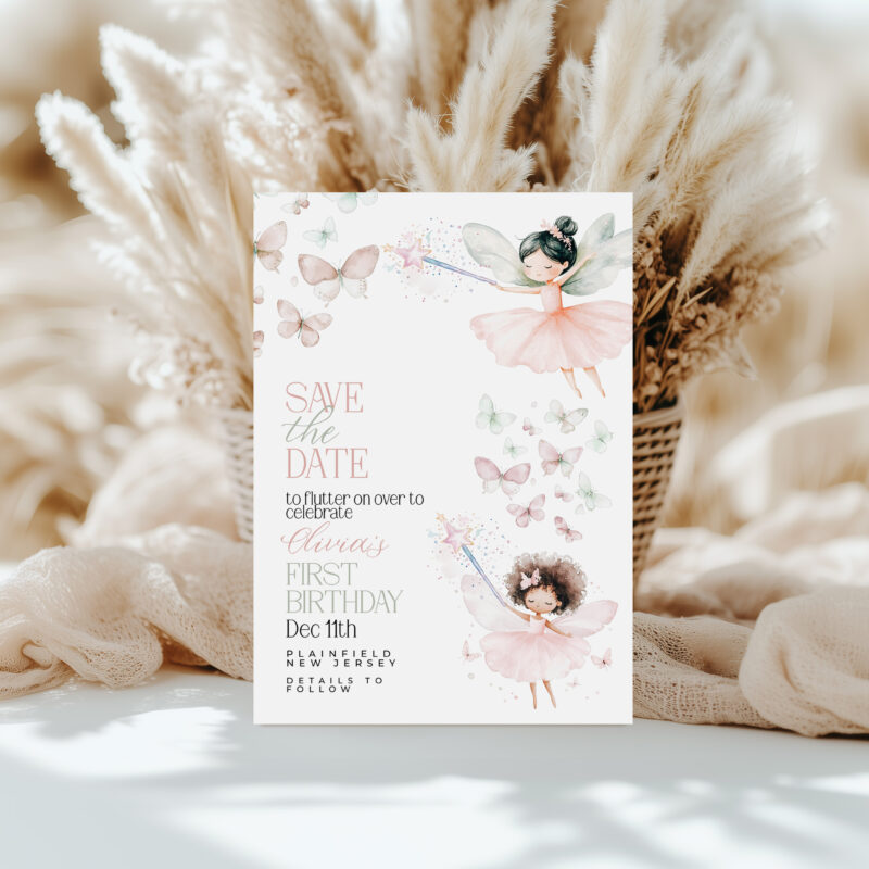 Fairy Save the Date – First Birthday Party Card Save The Date