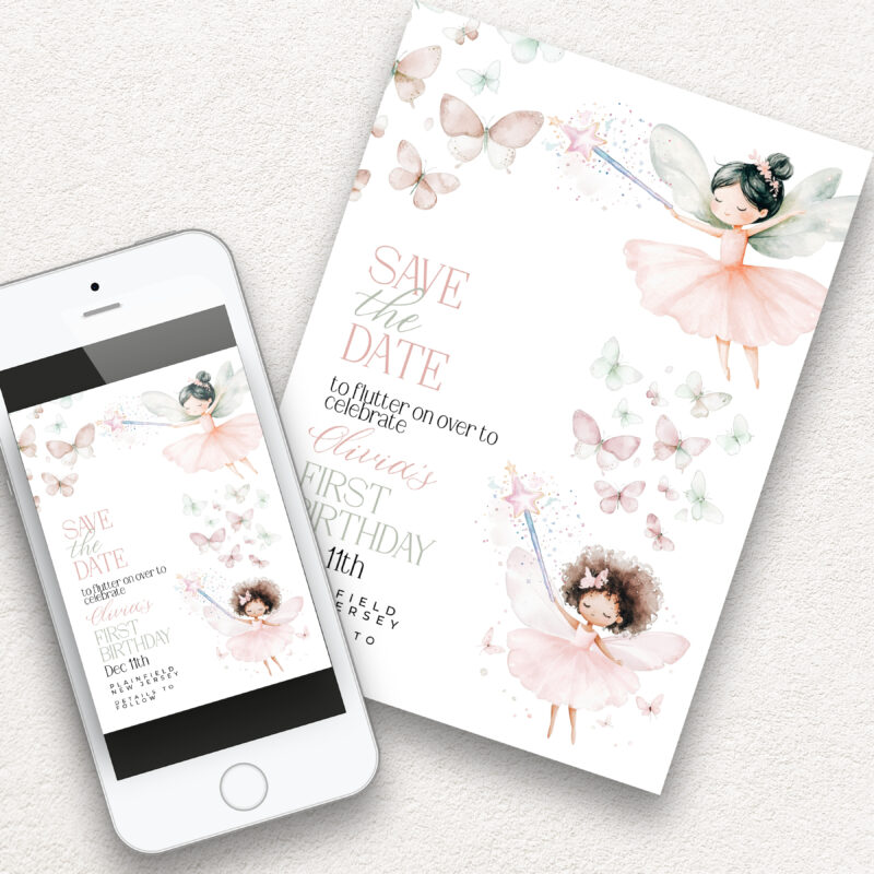 Fairy Save the Date – First Birthday Party Card Save The Date