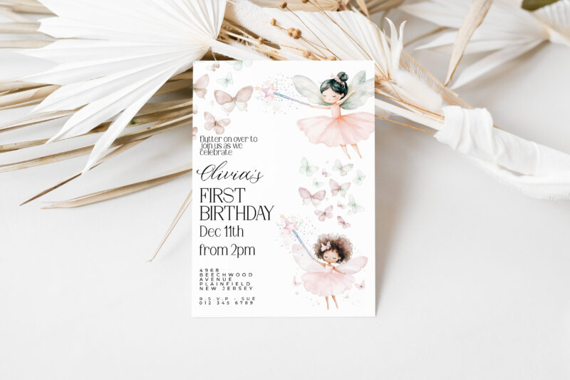 Editable Fairy 1st Birthday Invitation – Whimsical Girl Party Template Children's Birthday Invitations