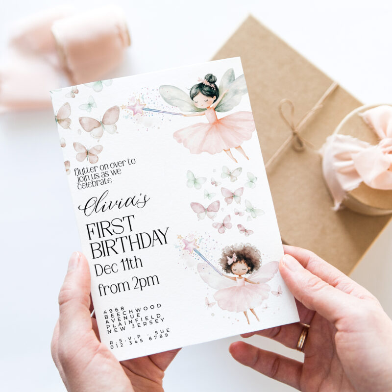 Editable Fairy 1st Birthday Invitation – Whimsical Girl Party Template Children's Birthday Invitations