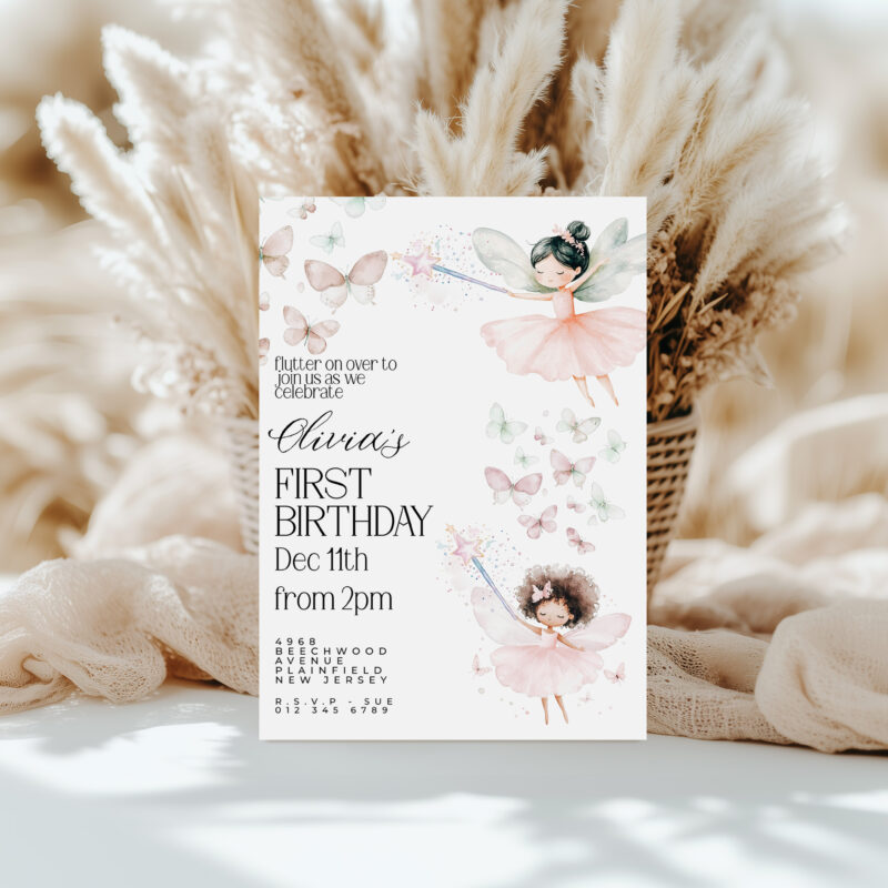 Editable Fairy 1st Birthday Invitation – Whimsical Girl Party Template Children's Birthday Invitations