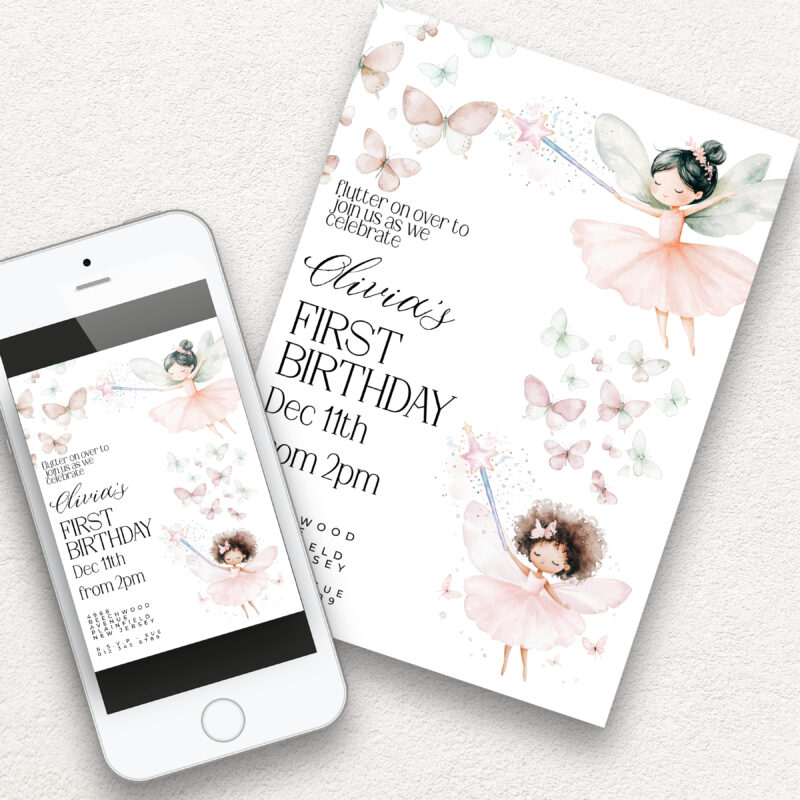 Editable Fairy 1st Birthday Invitation – Whimsical Girl Party Template Children's Birthday Invitations