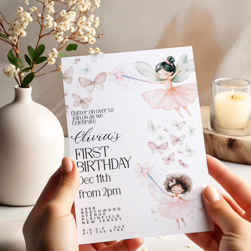 Editable Fairy 1st Birthday Invitation – Whimsical Girl Party Template Children's Birthday Invitations