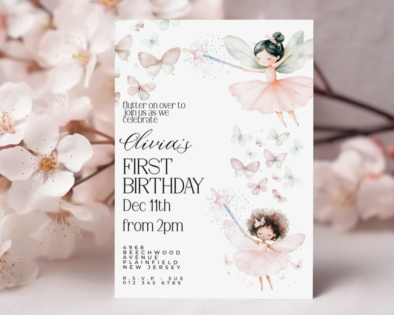 Editable Fairy 1st Birthday Invitation – Whimsical Girl Party Template Children's Birthday Invitations